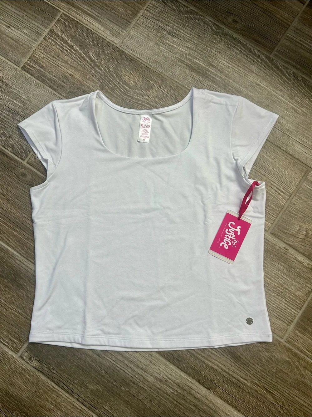 NWT Justice Girls White Scoop Neck Cap Sleeve Top XL Plus 16P/18P